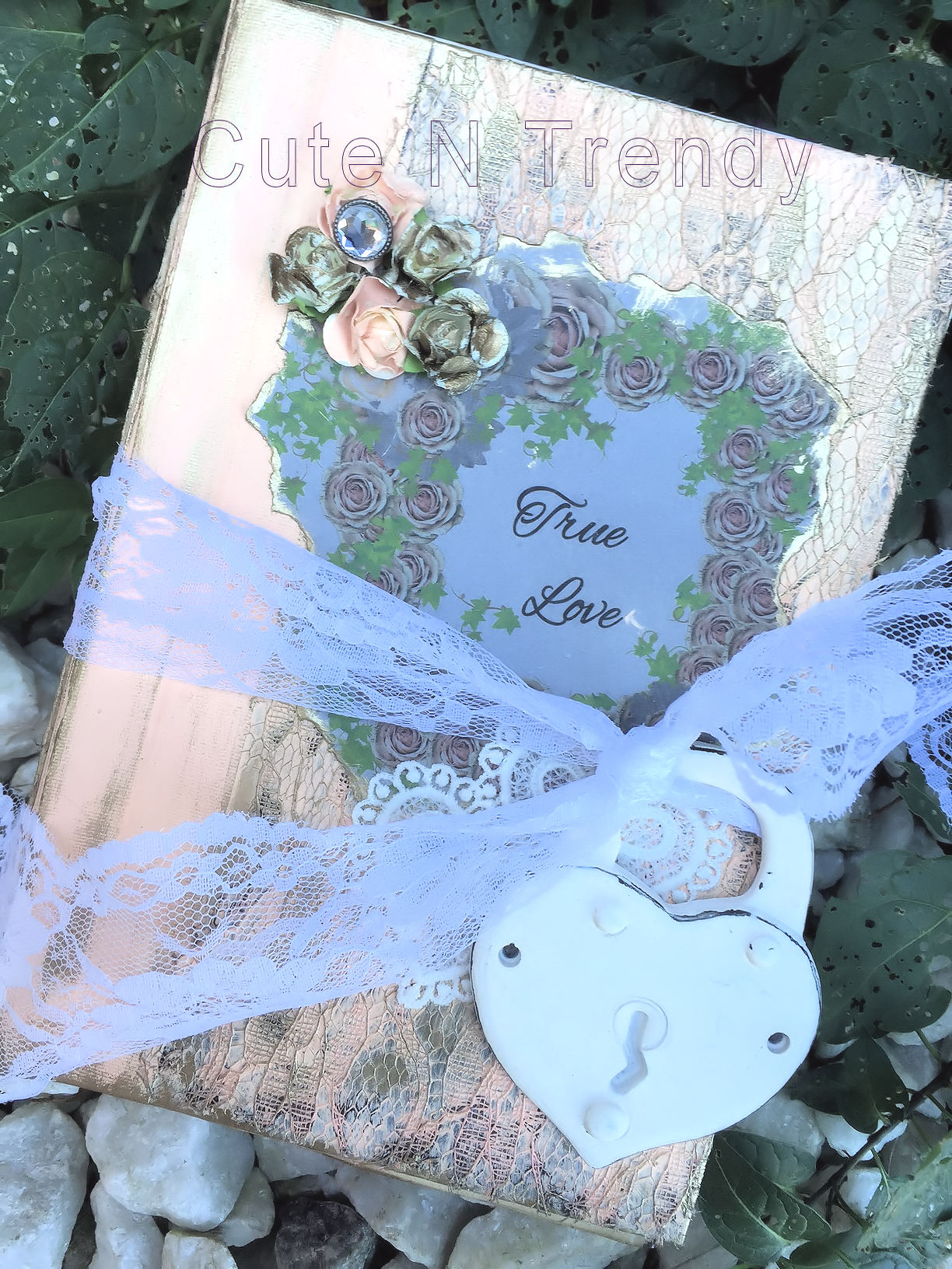 Vintage Inspired Rustic Peach/ Gold Wedding Guest Book / Journal